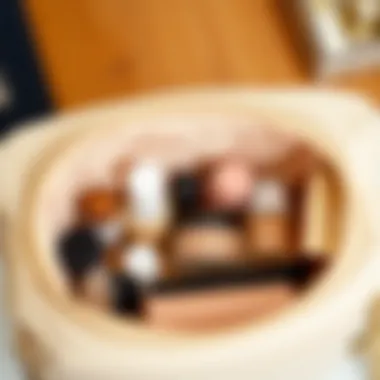 Practical interior organization of a beige makeup bag