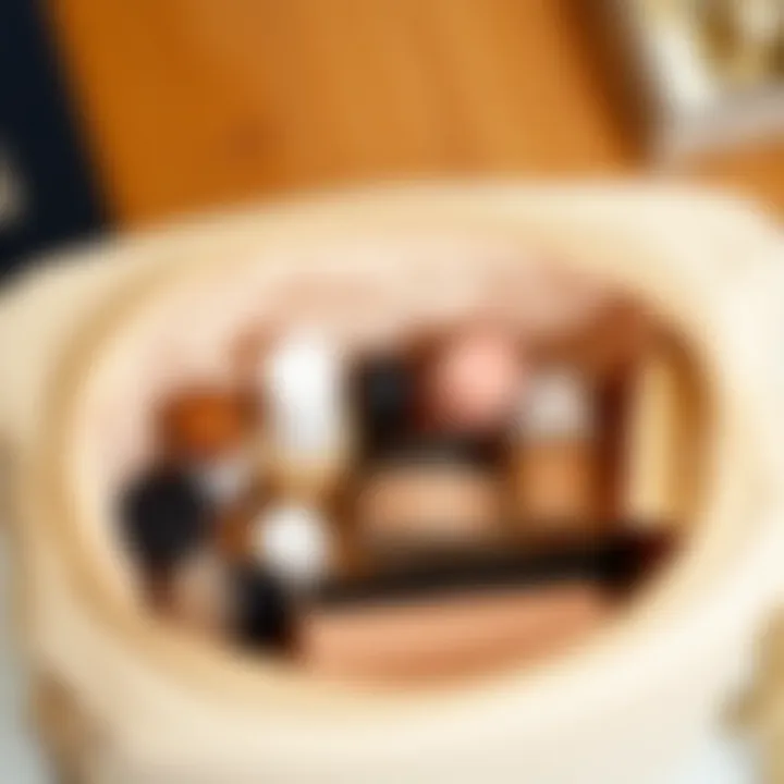Practical interior organization of a beige makeup bag