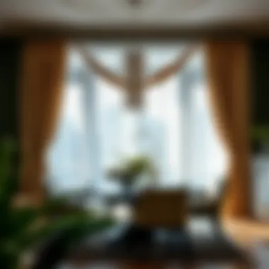 Stylish Dining Area with Sheer Curtains Stylish dining area enhanced by sheer curtains.