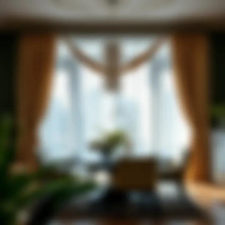 Stylish Dining Area with Sheer Curtains Stylish dining area enhanced by sheer curtains.