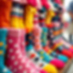 A colorful array of cute girly socks displayed attractively.