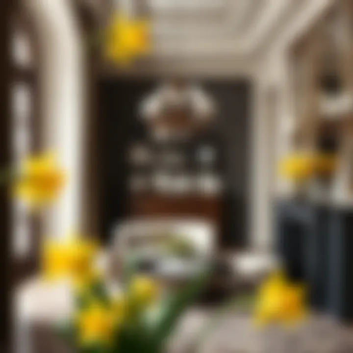 Elegant interior featuring faux daffodils as decor elements