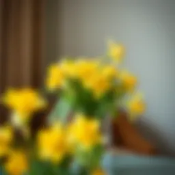 Vibrant faux daffodils arranged in a contemporary vase