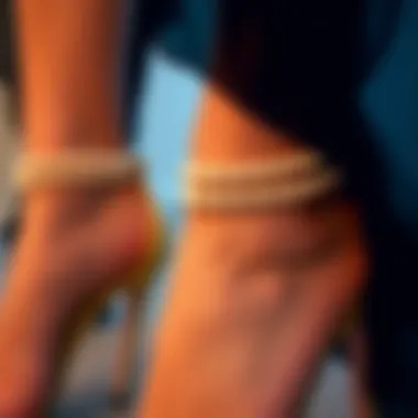 Close-up view of pearl ankle straps detailing