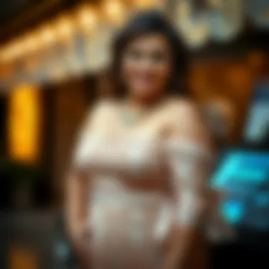 A beautifully styled plus size model wearing an off the shoulder dress