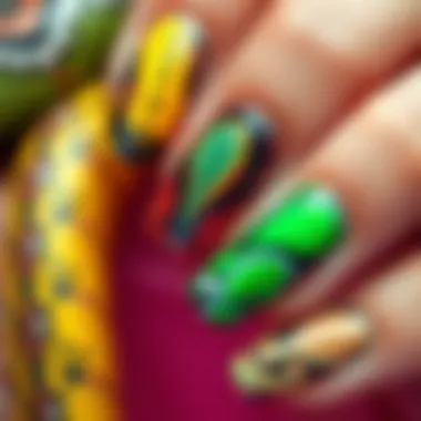 Colorful interpretation of snake motifs in nail art