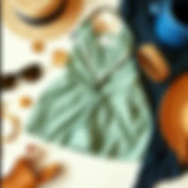 A styled flat lay of accessories paired with a two-piece skirt set.