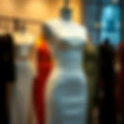 Elegant white tight party dress showcased on a boutique mannequin