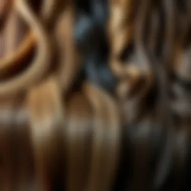 Diverse styles of ash brown hair extensions arranged aesthetically