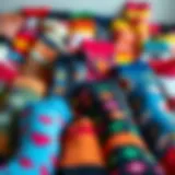 Colorful array of picture socks showcasing various designs