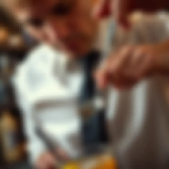Close-up of a bartender's meticulous technique with a stirring spoon
