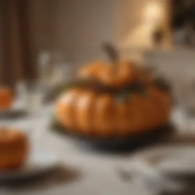 Elegant table setting featuring artificial pumpkins as centerpieces, enhancing the festive atmosphere.