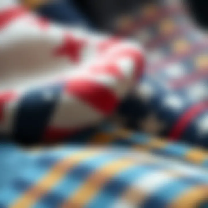 A close-up view of unique sock fabric textures