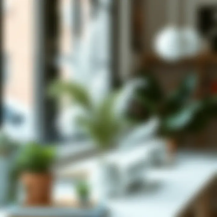 Stylish workspace adorned with faux feather plants