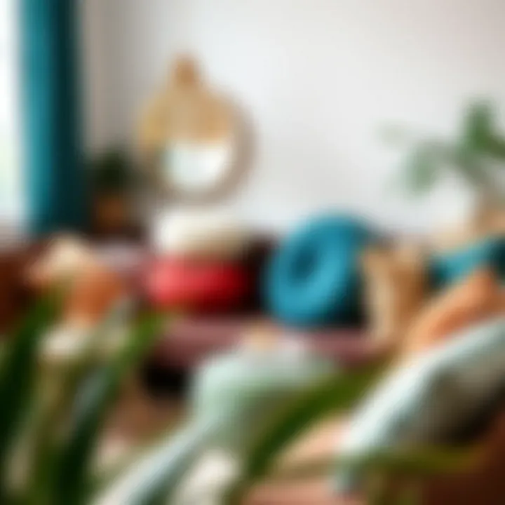 An inviting seating area adorned with round throw pillows in a harmonious color palette.