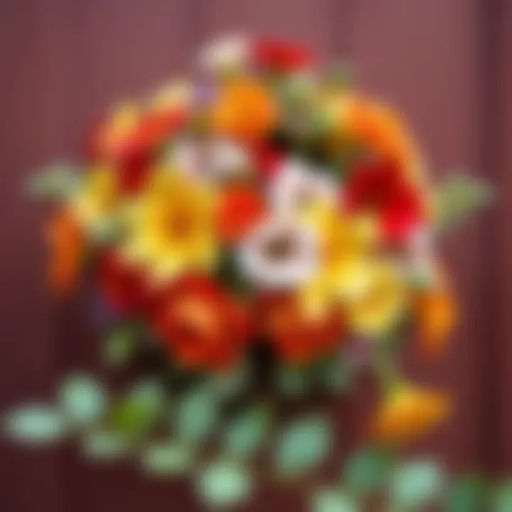 Vibrant clip-on flowers arranged on a wreath