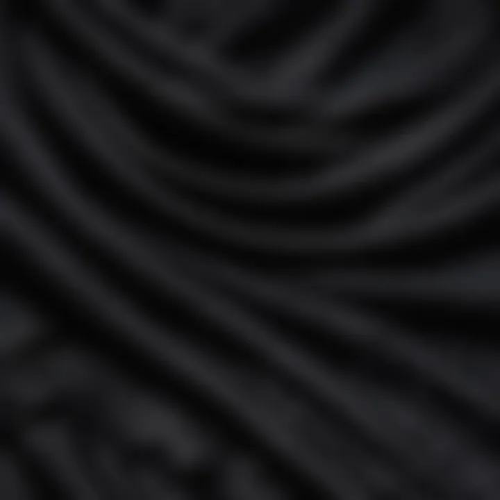 Close-up of luxurious fabric textures of a black scarf