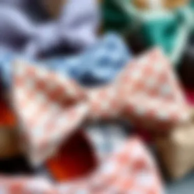 Close-up of diverse fabric patterns and textures used in casual bow ties
