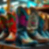 Vibrant display of funky cowboy boots showcasing unique designs.