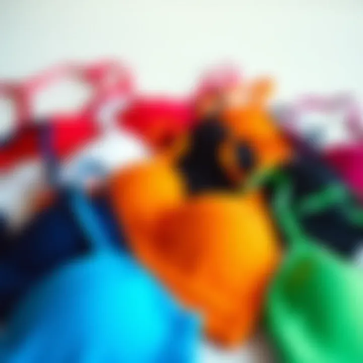 Variety of colors in push up halter bralettes arranged aesthetically