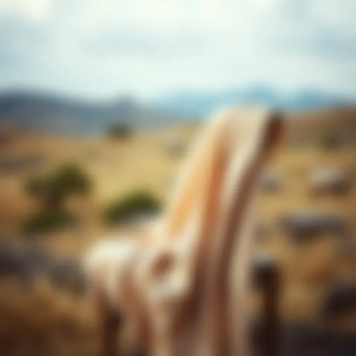 A serene landscape featuring a soft beige pashmina draped elegantly over a rustic chair.