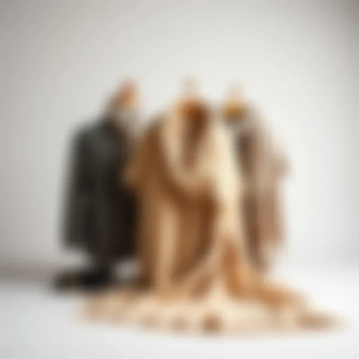 An artistic display of beige pashmina styled with complementary accessories on a minimalist background.