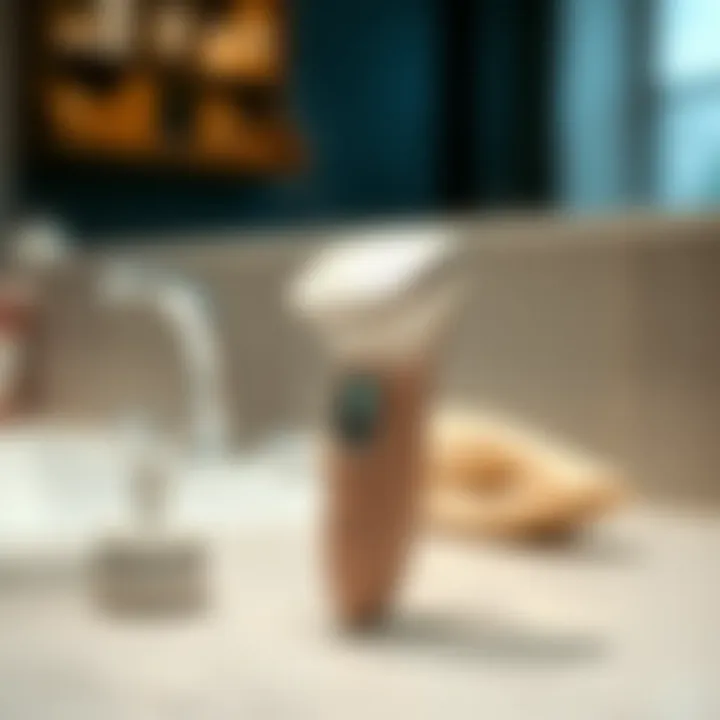 A sleek bikini shaver ready for use Close-up of a bikini shaver on a bathroom counter