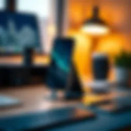 Stylish folding cell phone stand in a modern workspace