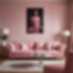 Elegant pink sofa adorned with a slipcover in a stylish living room environment