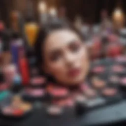 Colorful pretend makeup set arranged on a table showcasing creativity