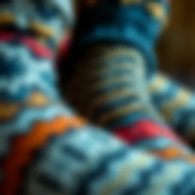 Intricate Patterns of Stitch Socks A close-up of intricately woven stitch socks showcasing diverse patterns
