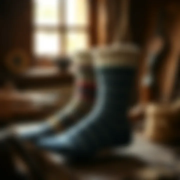 Traditional Sock-Making Techniques Historical depiction of traditional sock-making techniques from various cultures