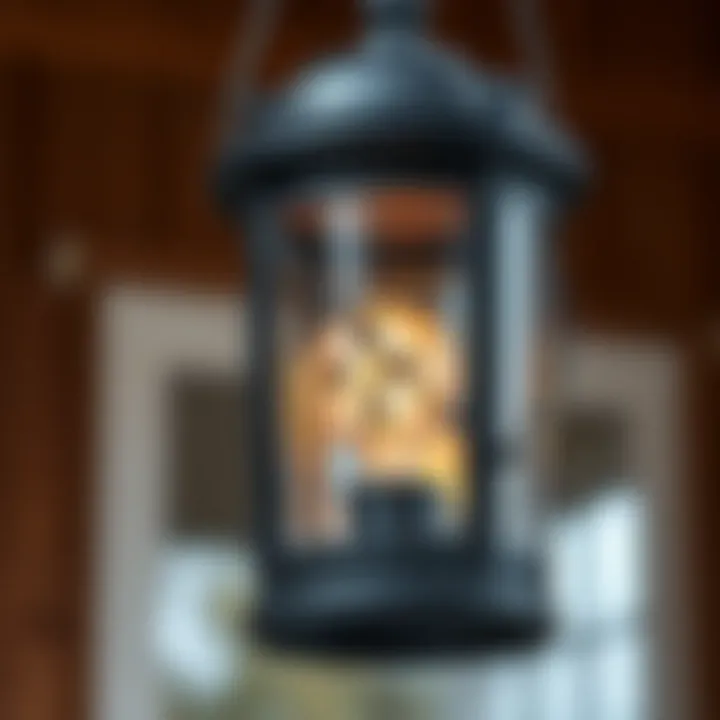 Close-up of intricate design details on a black lantern