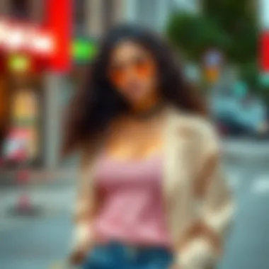 A fashion ensemble featuring hip lift pants paired with trendy accessories