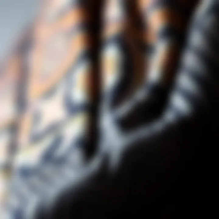 Close-up of intricate patterns on a black printed scarf