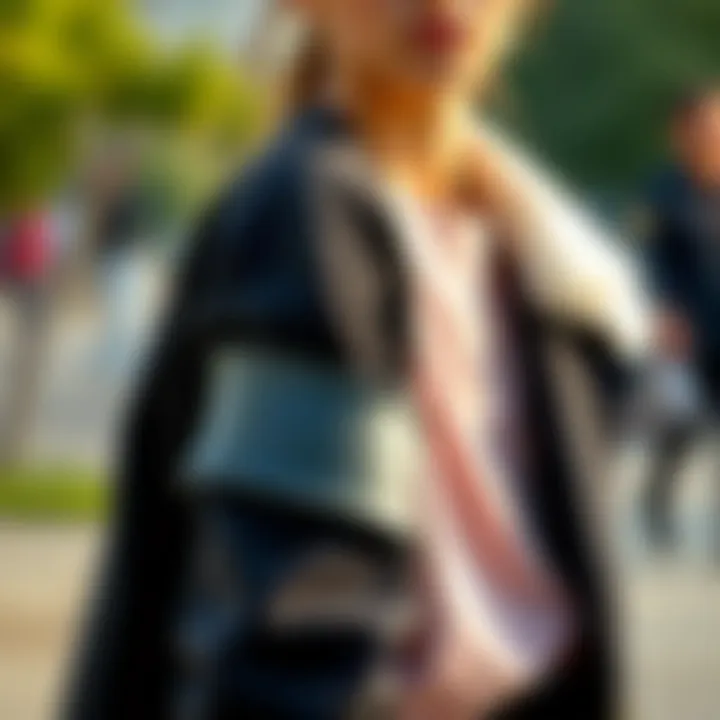 A stylish outfit complemented by a modern sleeve holder, emphasizing its aesthetic contribution.