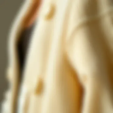 Detail of the fabric texture of a cream cardigan