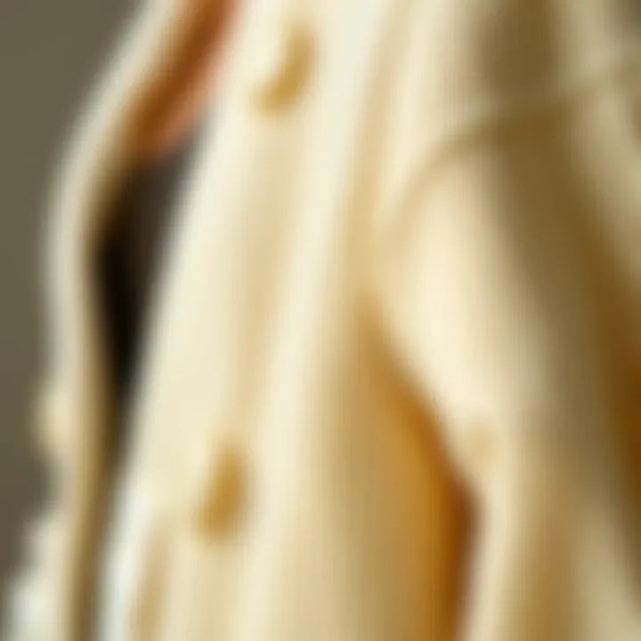 Detail of the fabric texture of a cream cardigan