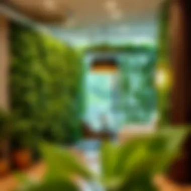 Close-up of lush green artificial vines adding charm to a commercial space