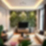 Modern Living Room with Artificial Vine Privacy Screen Elegant installation of artificial vine privacy screen in a modern living room