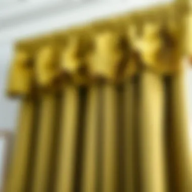 Close-up view of the texture and fabric of olive green curtains