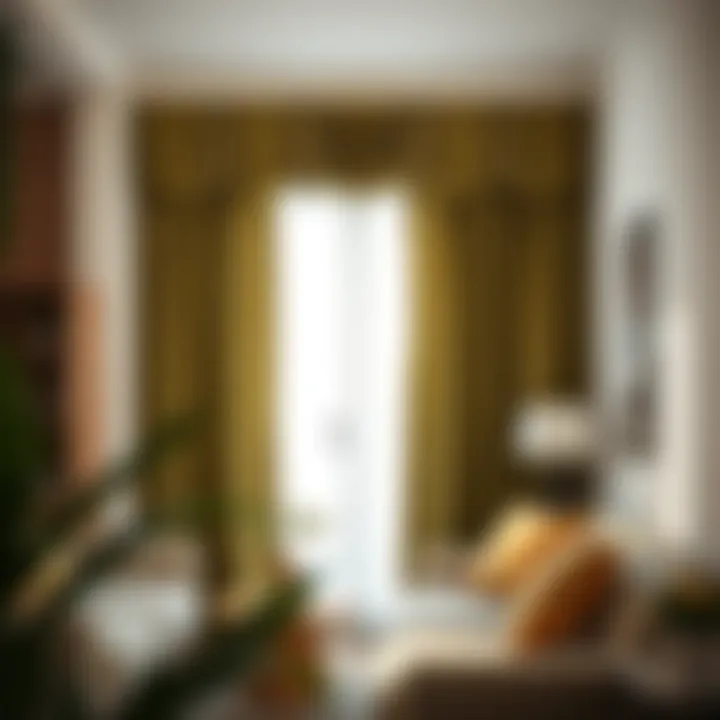 Olive green valance curtains enhancing natural light in a cozy interior