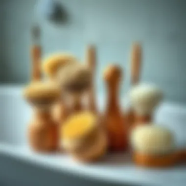 Varied Designs and Materials of Bath Brushes Aesthetic arrangement of bath brushes highlighting their varied designs and materials