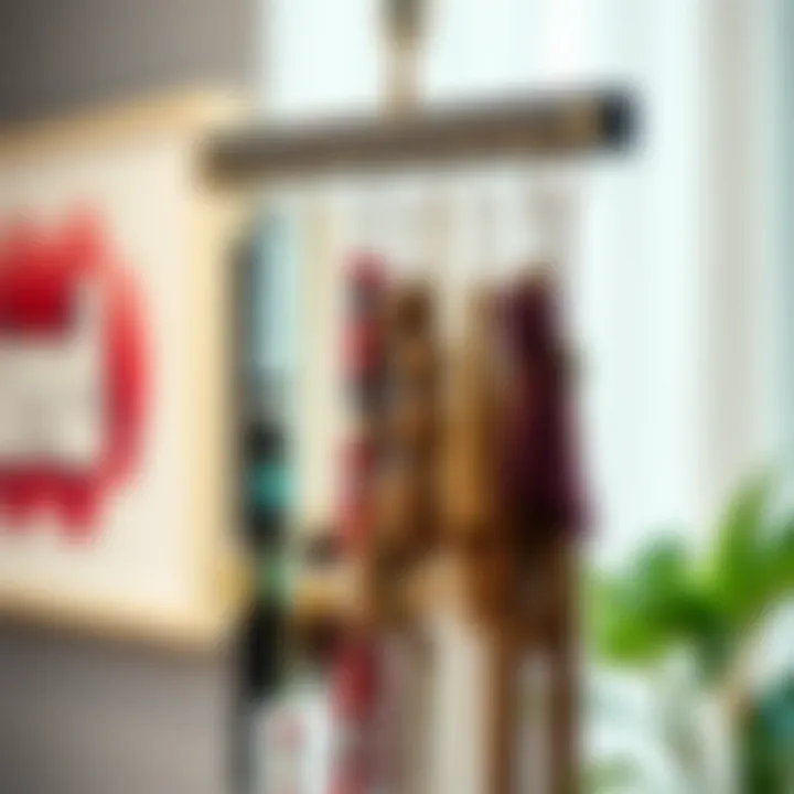 Innovative necklace hanger featuring mixed materials and artistic design