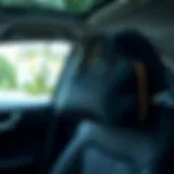 A stylish handbag holder mounted in a car interior