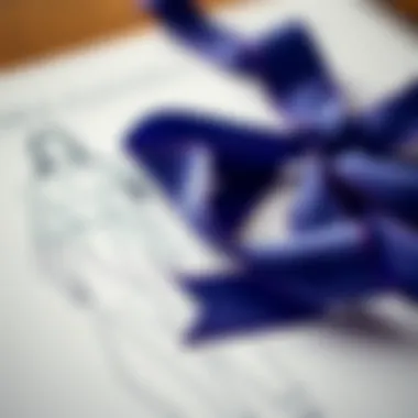 Artistic arrangement of sequins and ribbon on a design sketch