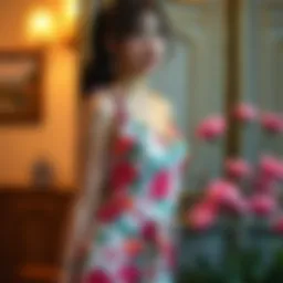 Elegant tie strap babydoll dress in a vibrant floral pattern