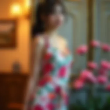 Elegant tie strap babydoll dress in a vibrant floral pattern