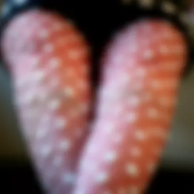 Close-up of white polka dot tights showcasing intricate patterns
