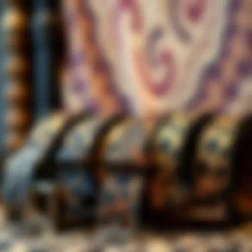 Artistic display of leopard print belts on a stylish backdrop